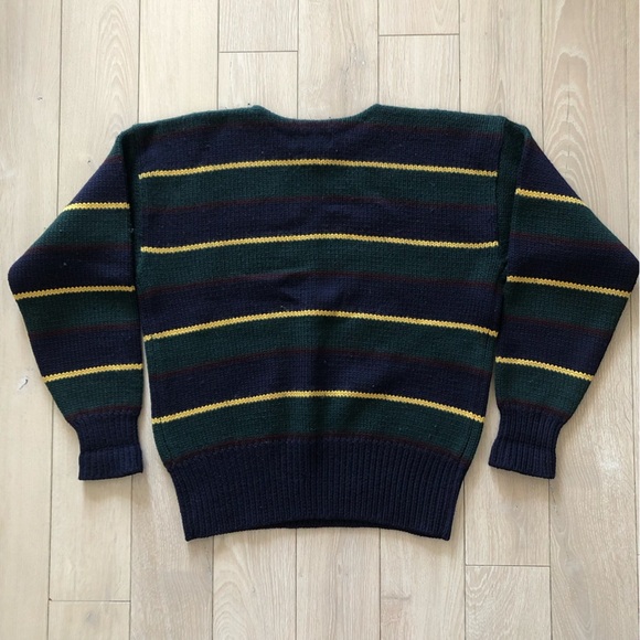 Vintage Polo Ralph Lauren Heavy Chunky Knit Striped Wool Sweater Royal Crest L - Picture 4 of 9